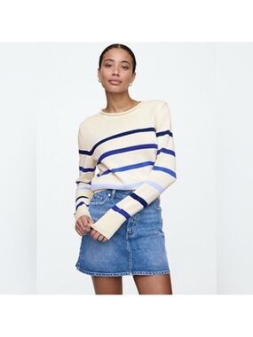Gap Blue Nautical Stripe Roll Neck 100% Cotton Boxy Pullover Sweater NWT L